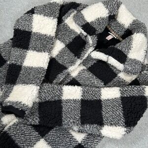 Knox Rose Sherpa Jacket Womens Medium Black White‎ Plaid Lumberjack Core Comfort